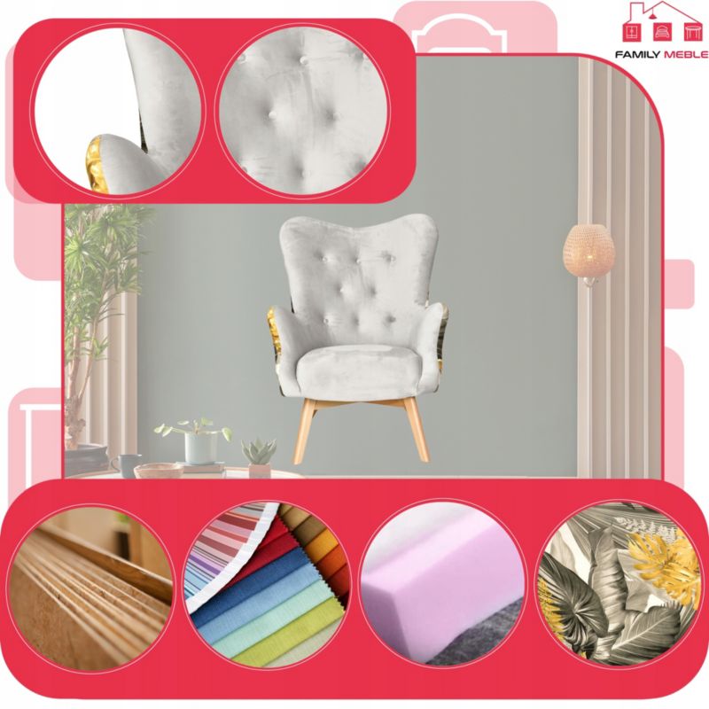 Fotel uszak do salonu Family Meble Luna Print Duo szary 1szt