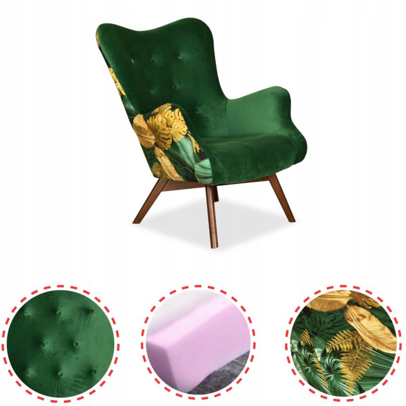 Fotel uszak do salonu Family Meble Luna Print Duo zielony 1szt