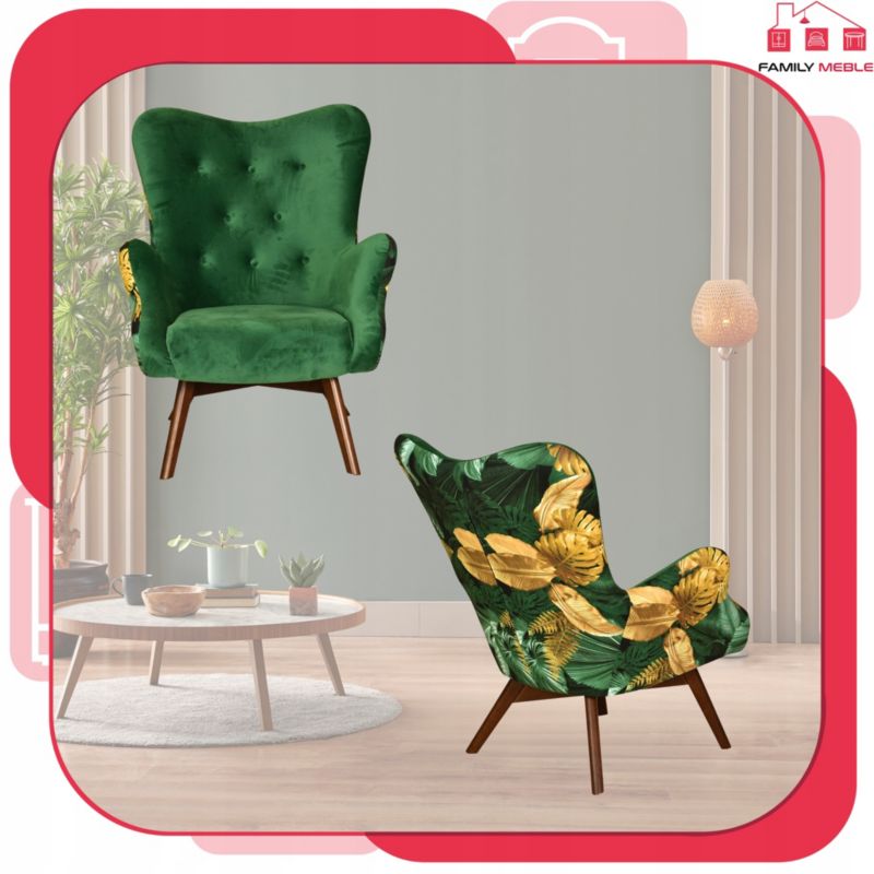 Fotel uszak do salonu Family Meble Luna Print Duo zielony 1szt