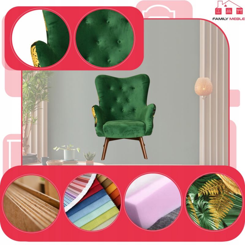 Fotel uszak do salonu Family Meble Luna Print Duo zielony 1szt