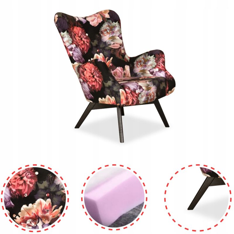 Fotel uszak do salonu Family Meble Luna Print piwonie  1szt