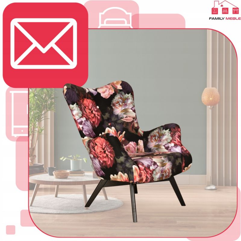 Fotel uszak do salonu Family Meble Luna Print piwonie  1szt