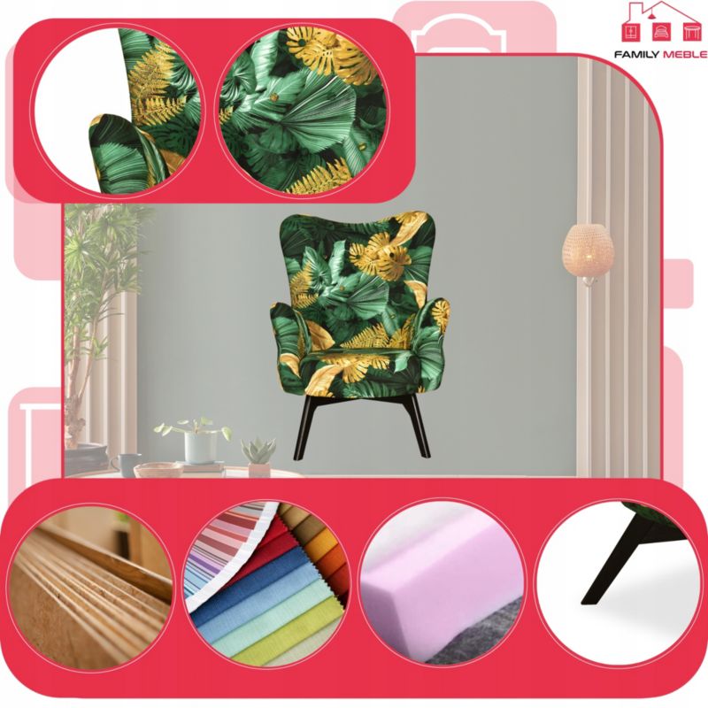 Fotel uszak do salonu Family Meble Luna Print tropic 1szt