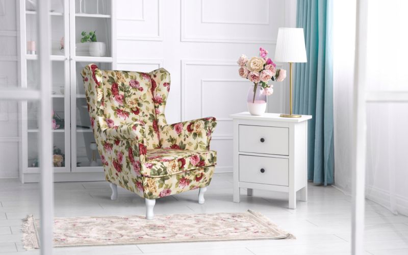 Fotel uszak do salonu z podnóżkiem Family Meble ARI PRINT ciemny 1szt