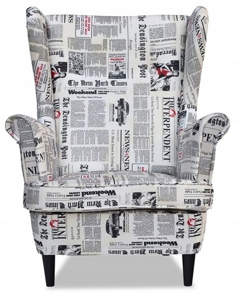 Fotel uszak do salonu z podnóżkiem Family Meble ARI PRINT gazeta 1szt