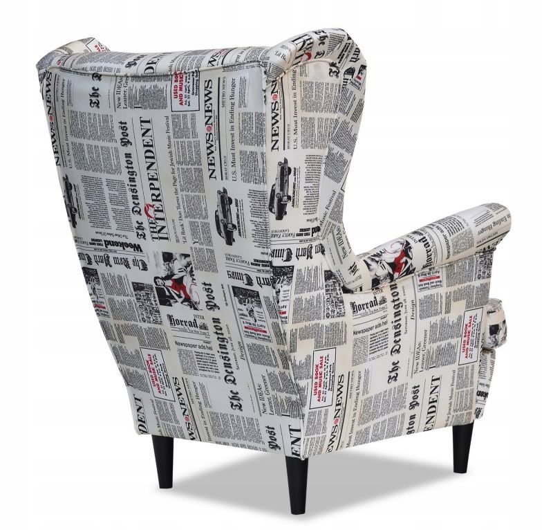 Fotel uszak do salonu z podnóżkiem Family Meble ARI PRINT gazeta 1szt