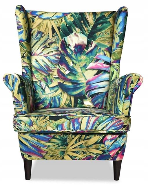Fotel uszak do salonu z podnóżkiem Family Meble ARI PRINT Monstera 1szt