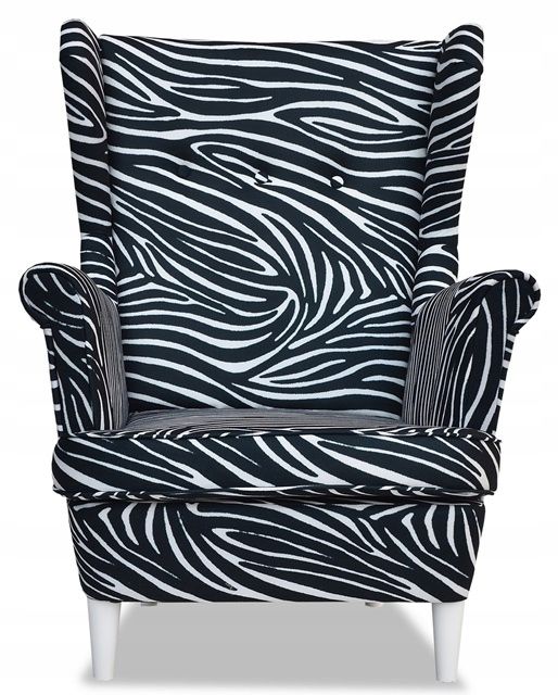 Fotel uszak do salonu z podnóżkiem Family Meble ARI PRINT zebra 1szt