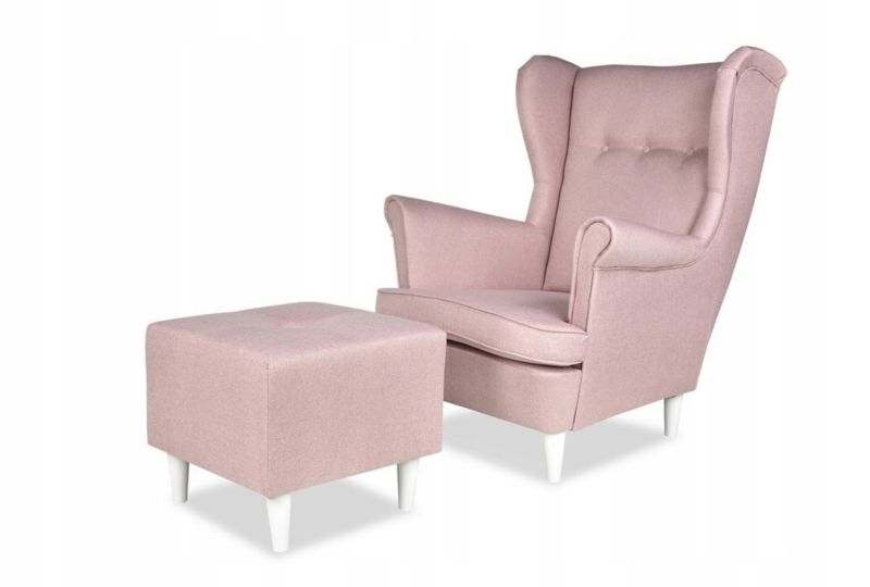 Fotel uszak do salonu z podnóżkiem Family Meble ARI  różowy pastel 1szt