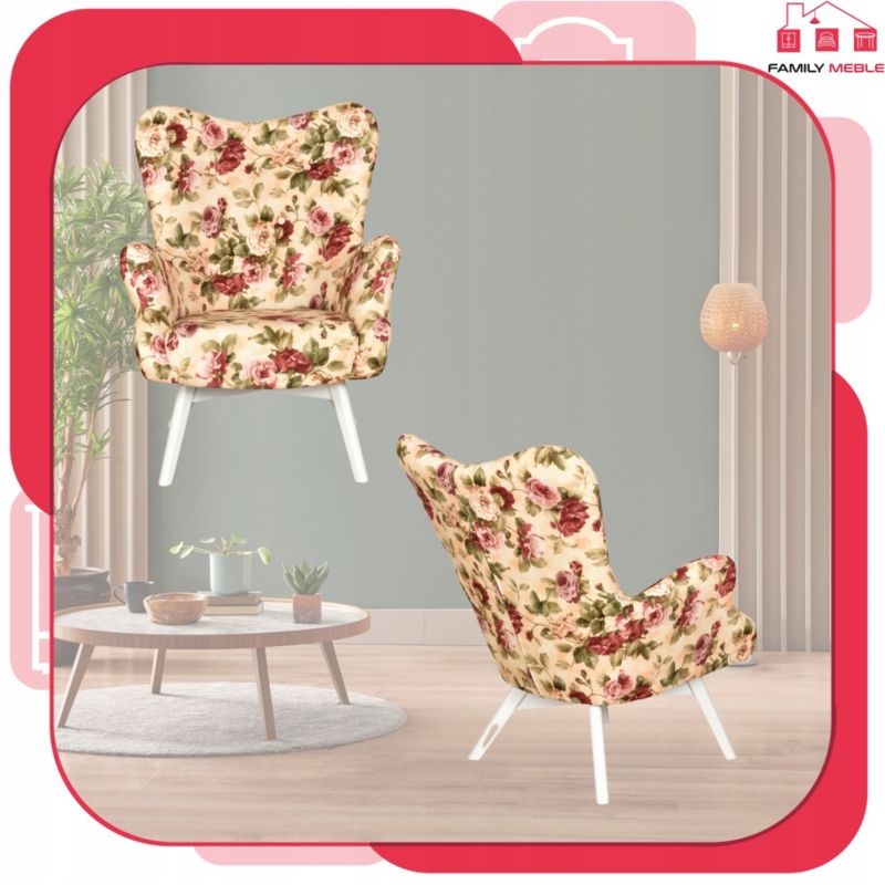 Fotel uszak do salonu z podnóżkiem Family Meble Luna Print Duo róże 1szt