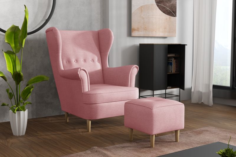 Skandinávské křeslo wing do obývacího pokoje Bonni Denver Pink 1 ks.