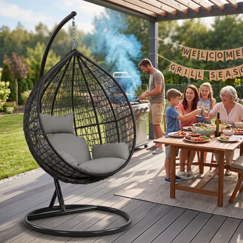 Fotel wiszący LAZYhome bujany ogrodowy huśtawka kosz jajo kokon premium + poduszki 1szt.