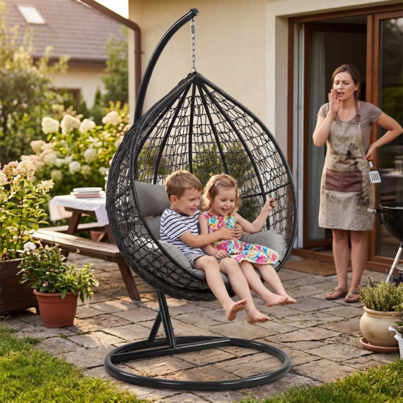 Fotel wiszący LAZYhome bujany ogrodowy huśtawka kosz jajo kokon premium + poduszki 1szt.