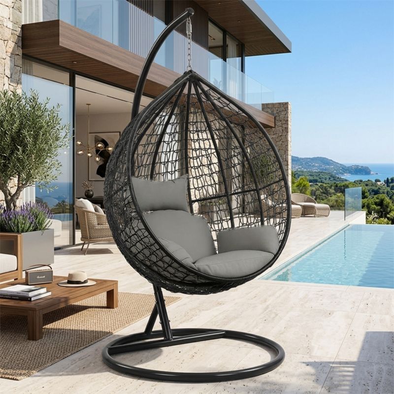Fotel wiszący LAZYhome bujany ogrodowy huśtawka kosz jajo kokon premium + poduszki 1szt.