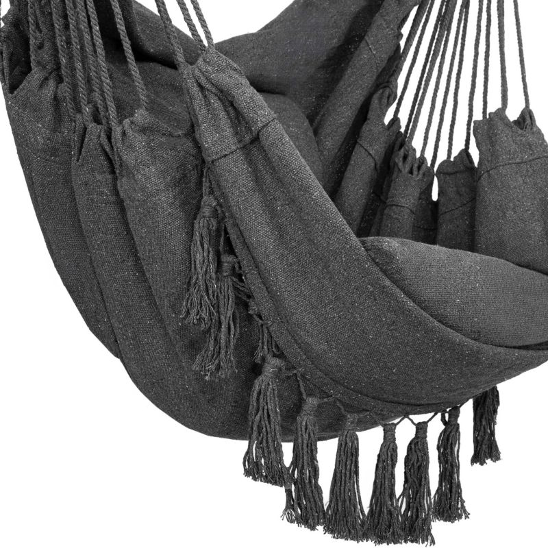 Fotel wiszący Springos z poduszkami fotel brazylijski z frędzlami boho ciemnoszary 1 szt.