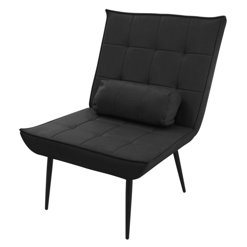 ML-Design PU lehátko s bederním polštářem čalouněné ergonomické retro relaxační křeslo s kovovými nohami, černé 1 ks.