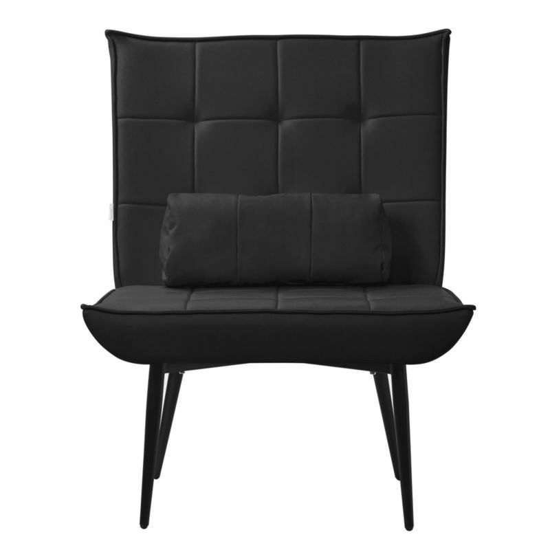 ML-Design PU lehátko s bederním polštářem čalouněné ergonomické retro relaxační křeslo s kovovými nohami, černé 1 ks.