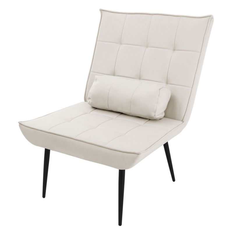 ML-Design PU lehátko s bederním polštářem čalouněné ergonomické retro relaxační křeslo s kovovými nohami, krémová 1 ks.