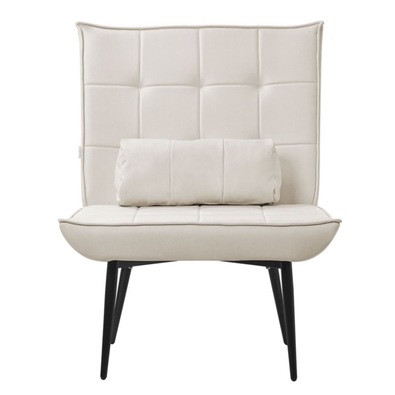 ML-Design PU lehátko s bederním polštářem čalouněné ergonomické retro relaxační křeslo s kovovými nohami, krémová 1 ks.