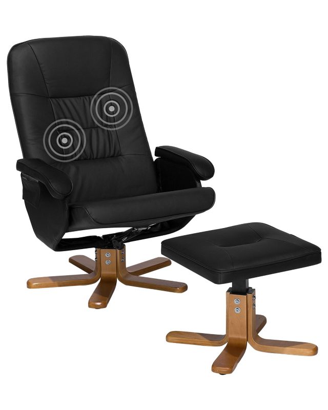 Fotel z masażem Relaxpro Z podnóżkiem Ekoskóra Czarny 1 kpl