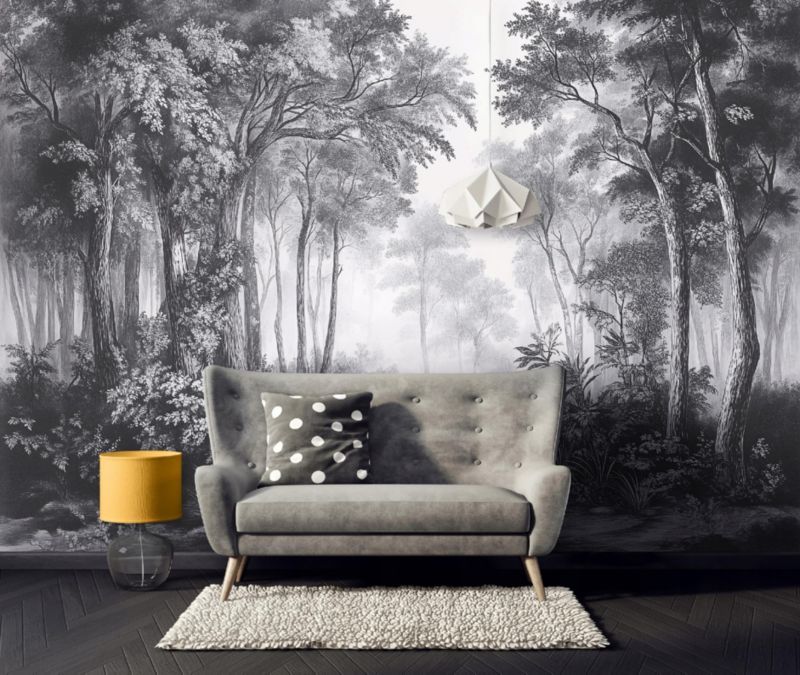 Fototapeta 3D Las Czarno Biały Na Flizelinie WALLARENA 350x250 cm Tapeta Do Sypialni Salonu Kuchni 1 szt.