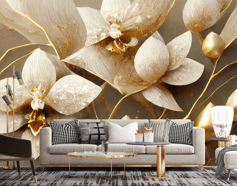 Fototapeta Feeby 3D Kwiaty glamour złoty  100x70 1 szt