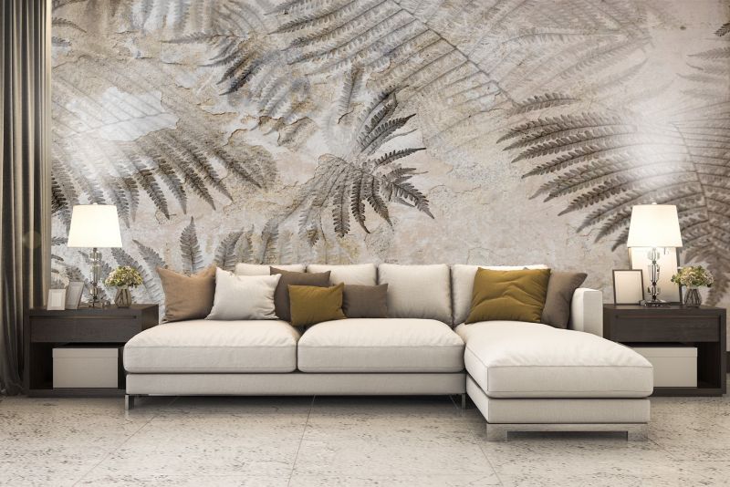 Fototapeta Feeby Beton Paproć Liście Szary  350x245 1 szt