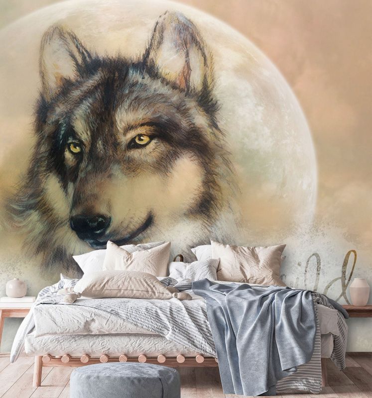 Fototapeta Feeby Brązowy wilk na tle księżyca  150x150 1 szt
