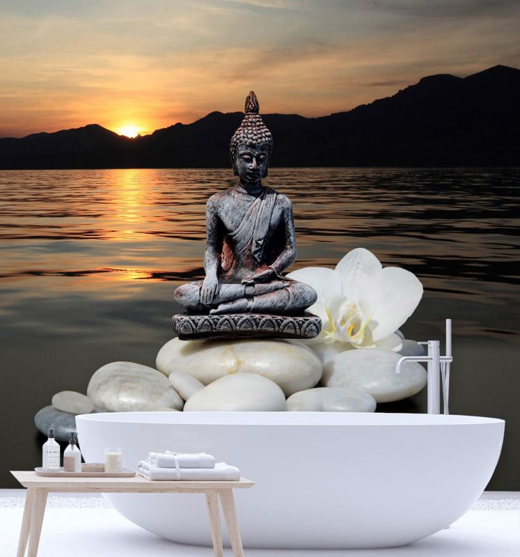Fototapeta Feeby Budda na kamieniach o zachodzie słońca  300x300 1 szt