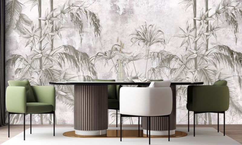 Fototapeta Feeby Dżungla Beton Czarny Biały Rośliny  150x105 1 szt