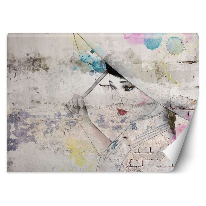 Fototapeta Feeby Gejsza parosol stary mur  200x140 1 szt