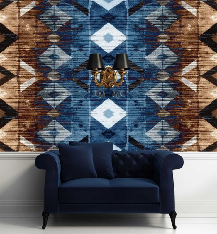 Fototapeta Feeby Geometryczny wzór niebiesko brązowy gobelin  200x140 1 szt