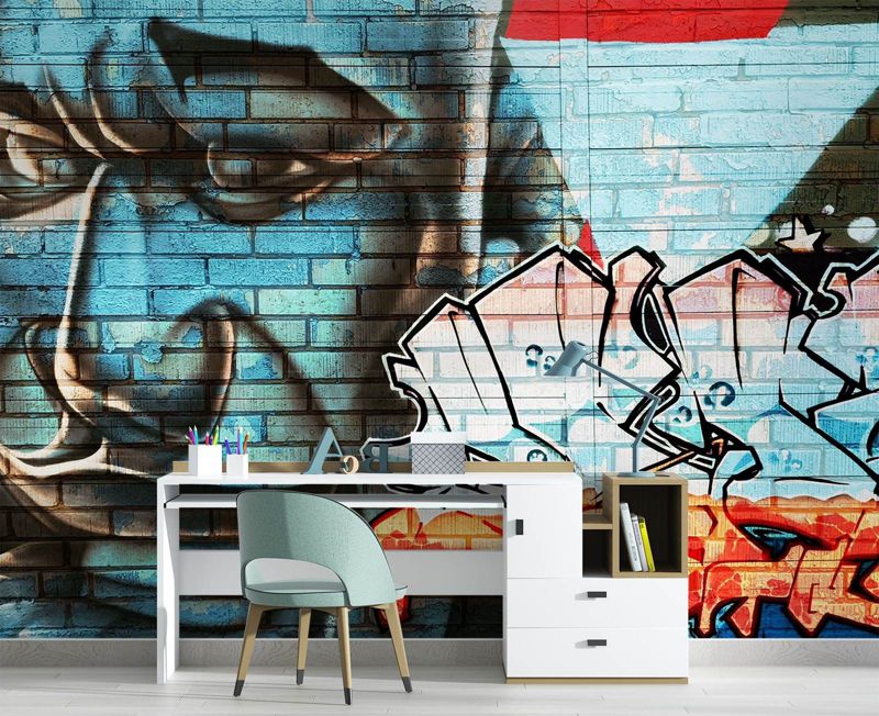 Fototapeta Feeby Graffiti na murze niebieska twarz  150x105 1 szt