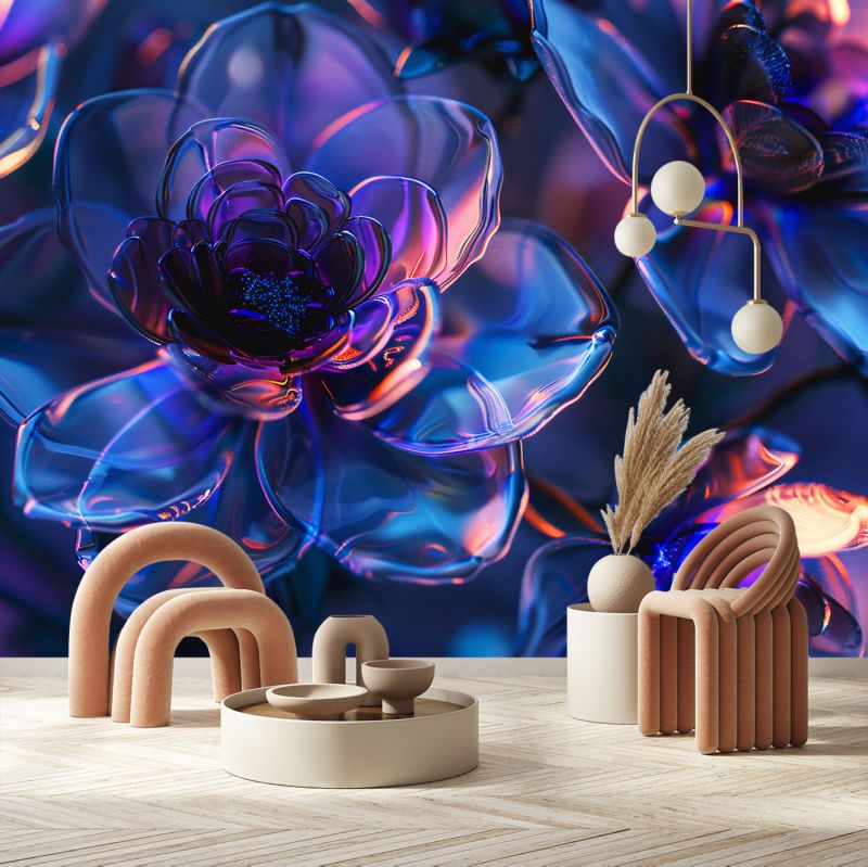 Fototapeta Feeby Granatowe szklane kwiaty - głębia 3D  200x140 1 szt