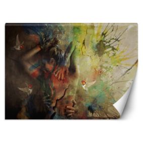 Fototapeta Feeby Kobieta i koliberki abstrakcja jak malowana  200x140 1 szt