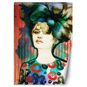 Fototapeta Feeby Kobieta w kapeluszu akwarela  100x140 1 szt