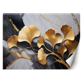 Fototapeta Feeby Kwiaty Ginko Botanika Marmur Szaro Złoty  300x210 1 szt