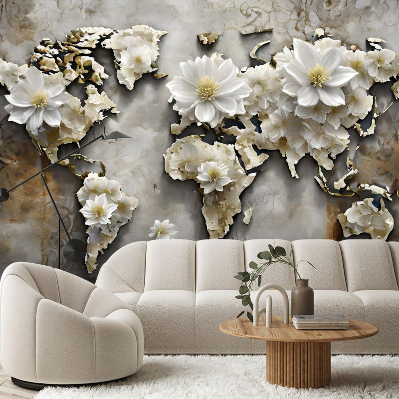Fototapeta Feeby Kwiaty Mapa świata  100x70 1 szt