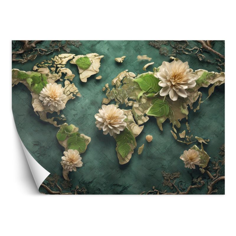 Fototapeta Feeby Kwiaty Mapa Świata Biały  150x105 1 szt