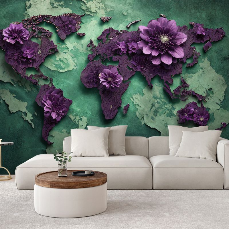 Fototapeta Feeby Kwiaty Mapa Świata Fioletowy  350x245 1 szt