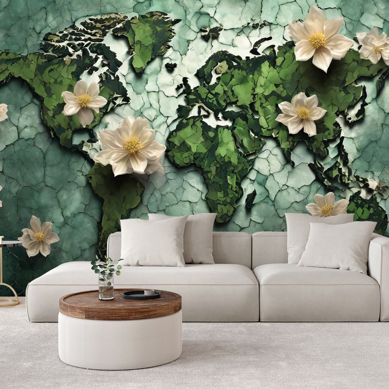 Fototapeta Feeby Kwiaty Mapa Świata Zielony  200x140 1 szt