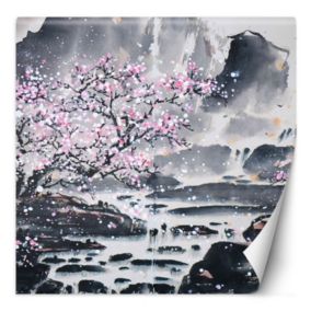 Fototapeta Feeby Kwitnące drzewo wiśni na tle gór  250x250 1 szt