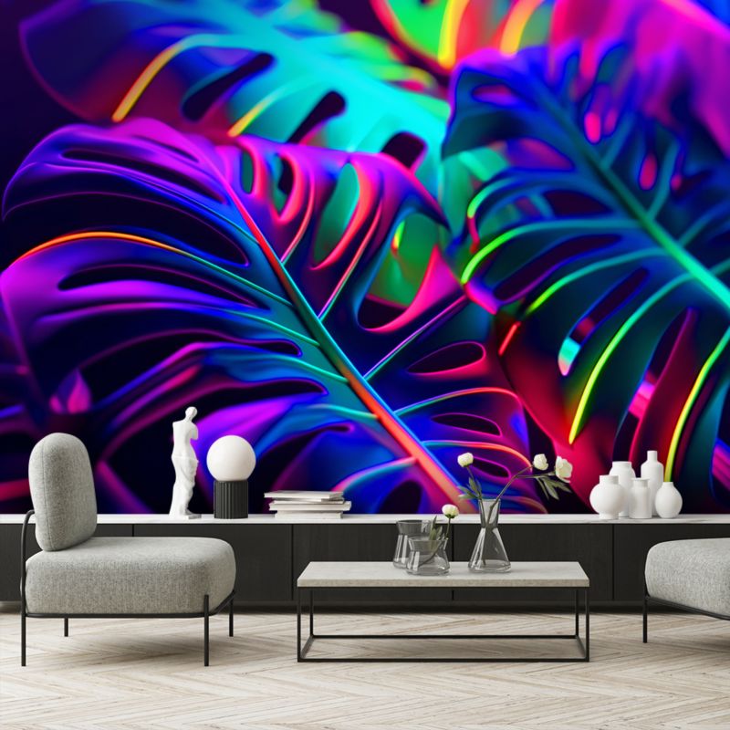 Fototapeta Feeby Liście monstery w neonowych barwach  200x140 1 szt