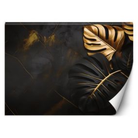 Fototapeta Feeby Liście Monstery Złote I Czarne Na Abstrakcyjnym Tle  350x245 1 szt