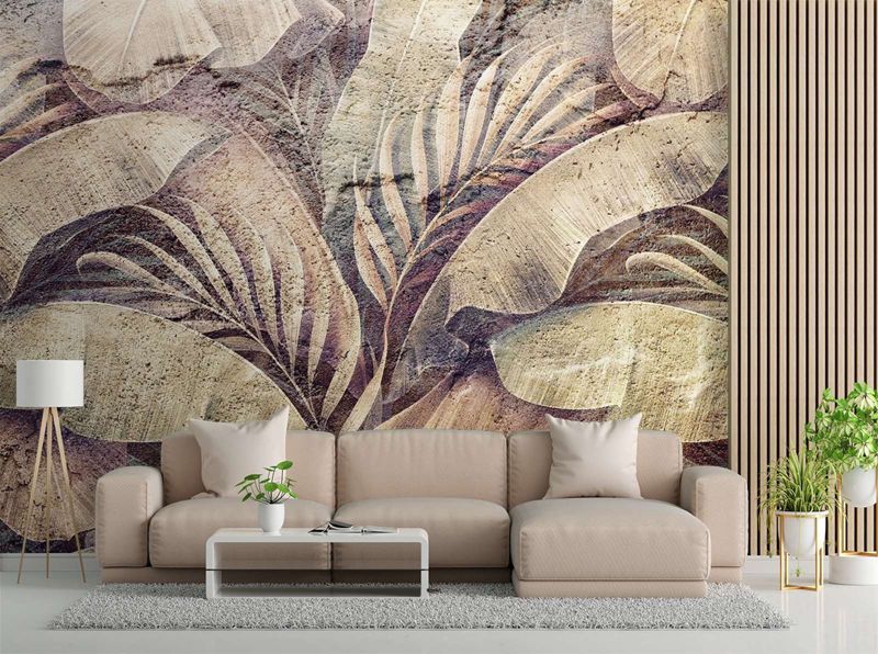 Fototapeta Feeby Liście palmy dżungla na imitacji betonu  350x245 1 szt