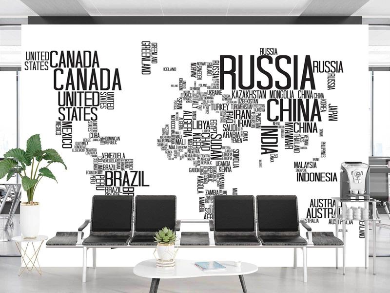 Fototapeta Feeby Mapa świata czarno białe napisy styl skandynawski  368x254 1 szt