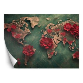 Fototapeta Feeby Mapa Świata Kwiaty Róże  350x245 1 szt