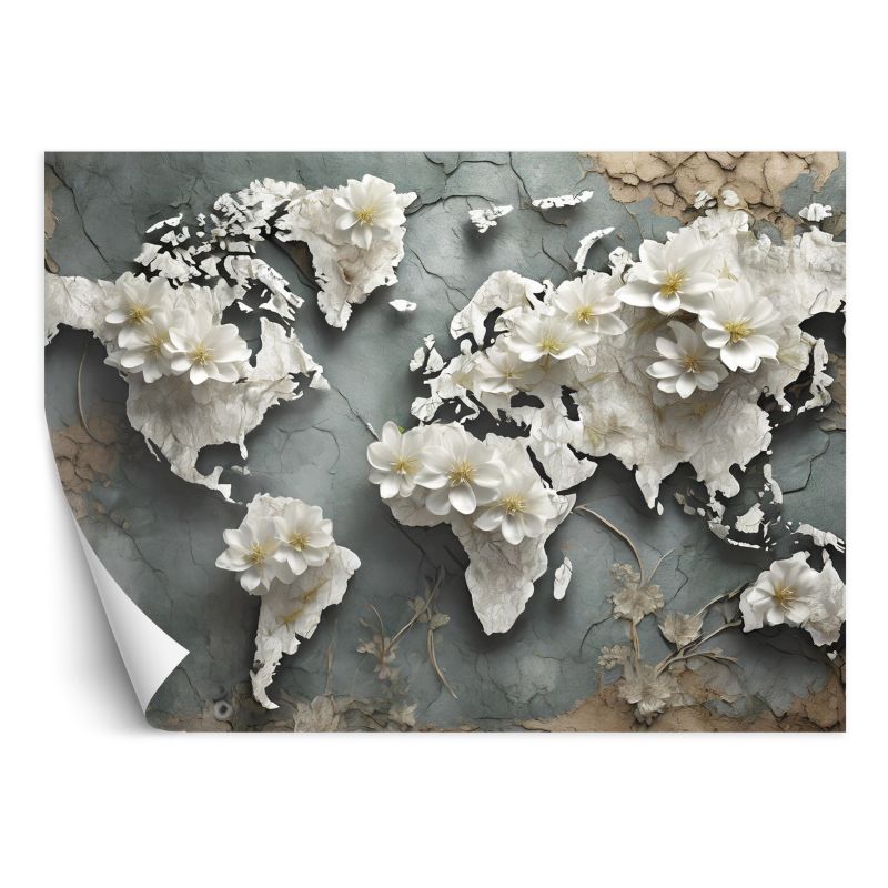 Fototapeta Feeby Mapa świata Kwiaty Retro  350x245 1 szt