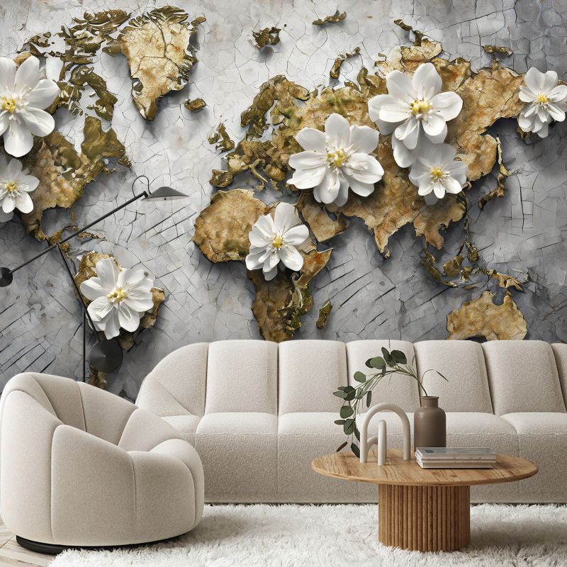 Fototapeta Feeby Mapa świata Kwiaty Tekstura  200x140 1 szt