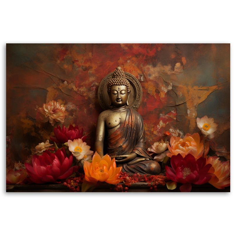 Fototapeta Feeby Medytujący Budda i kolorowe kwiaty  200x140 1 szt